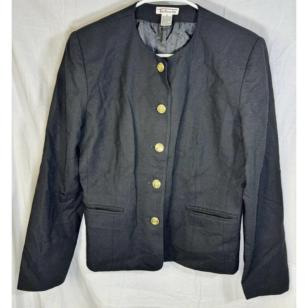 Talbots Women's Button Blazer Jacket Size 8 Black 100% Wool‎ Suit Coat Lined
